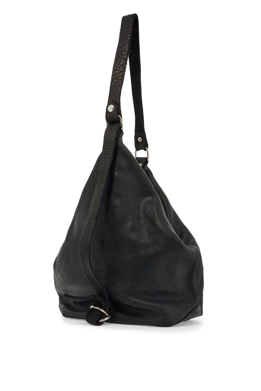 Black Horse Leather Triangular Bag With Zip Closure