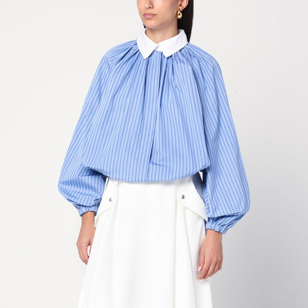 Striped Balloon-Sleeve Shirt In Light Blue