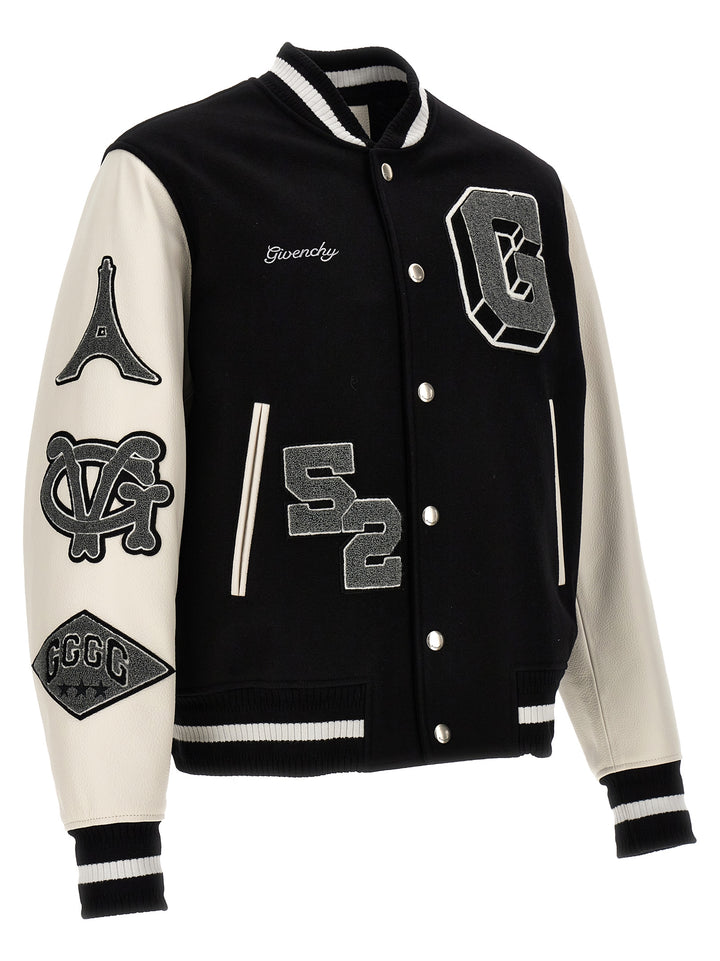 Patches And Embroidery Bomber Jacket Casual Jackets, Parka White/Black