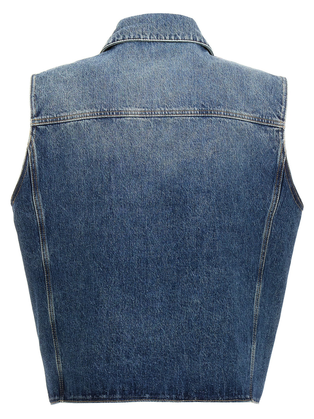 Logo Embroidery Denim Vest Gilet Blue