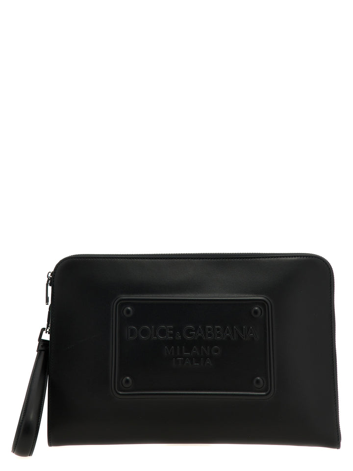 Dolce & Gabbana Large Plaque Pouch Clutch - Black | fbe5409d5b631ccd287626d98297f6fa3cbef45a