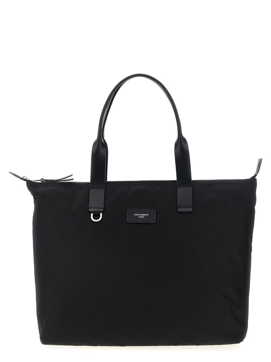 Media Logo Patch Shopping Bag Tote Bag Black
