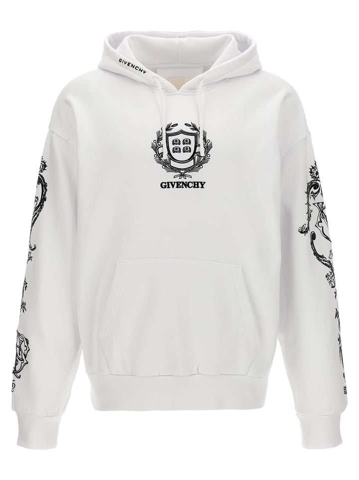 Embroidery And Print Hoodie Sweatshirt White/Black