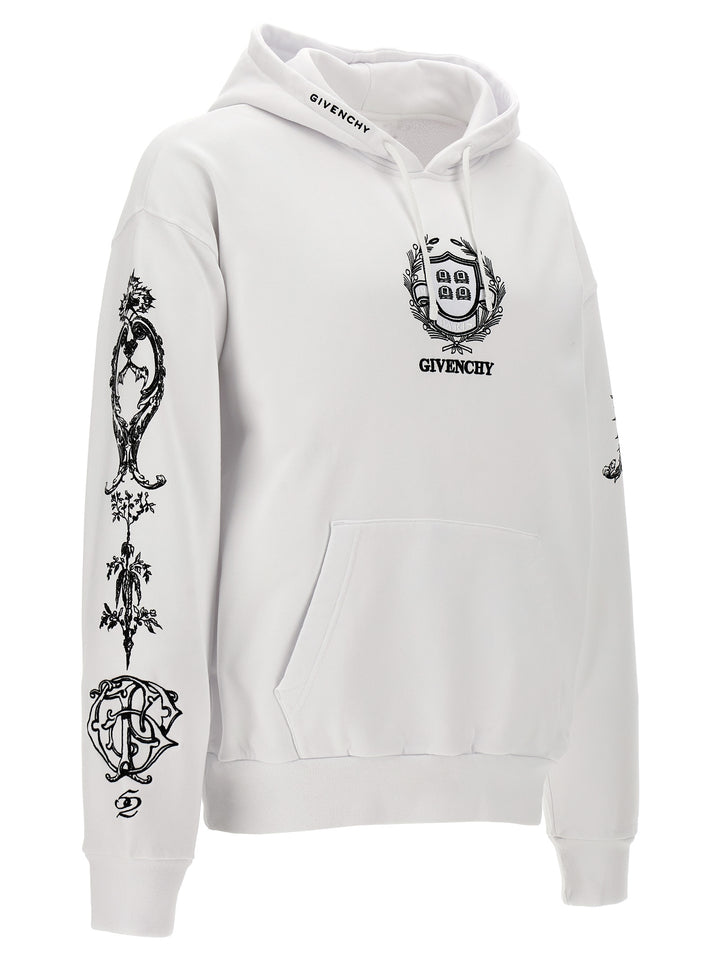 Embroidery And Print Hoodie Sweatshirt White/Black