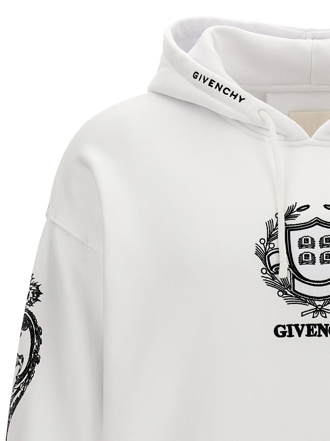 Embroidery And Print Hoodie Sweatshirt White/Black