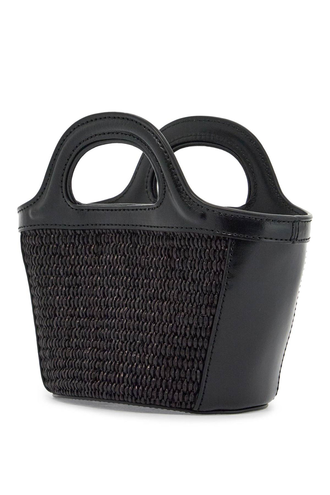 Black Woven Cotton And Nylon Handbag With Leather Details And Removable Shoulder Strap