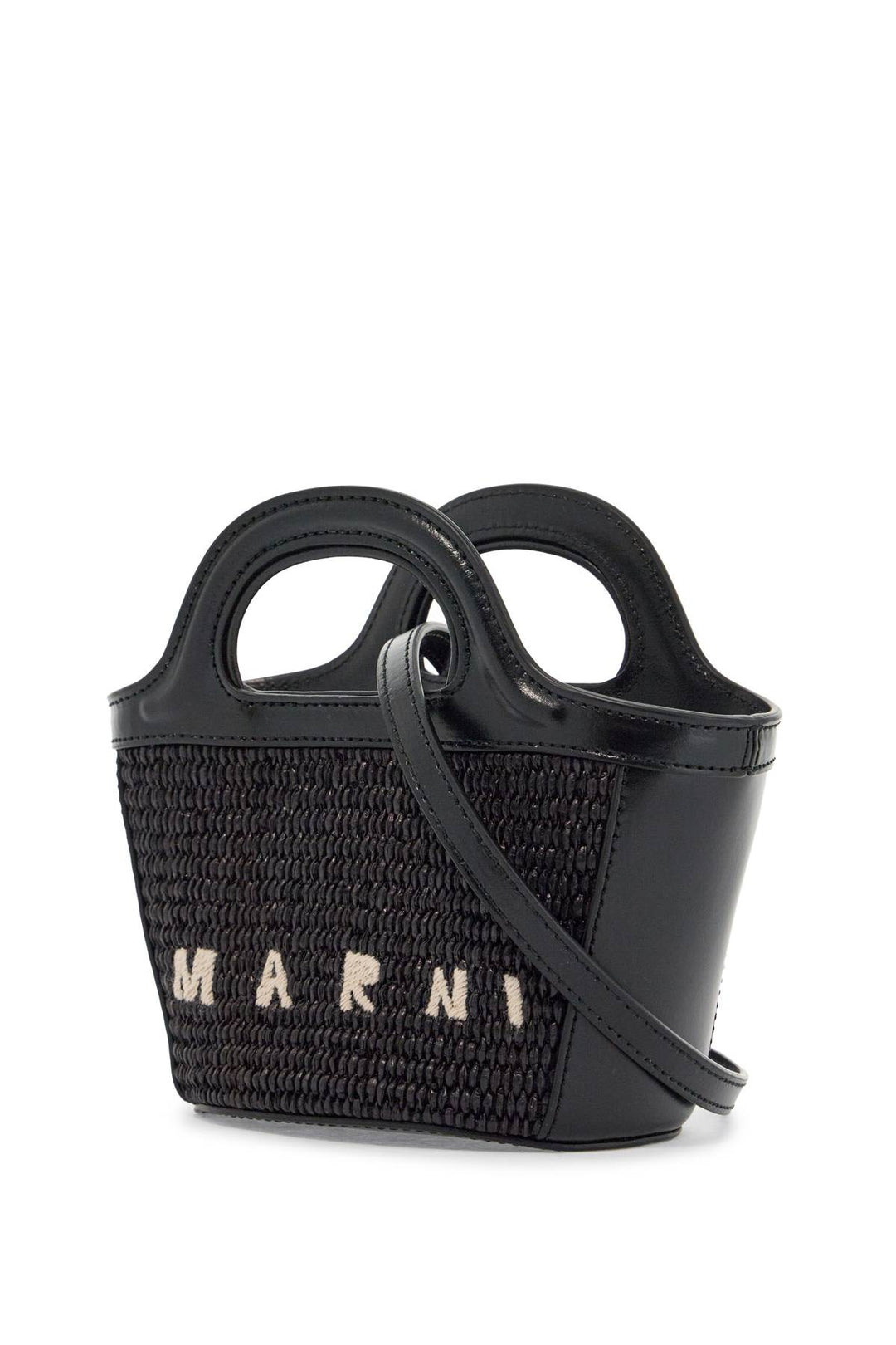 Black Woven Cotton And Nylon Handbag With Leather Details And Removable Shoulder Strap