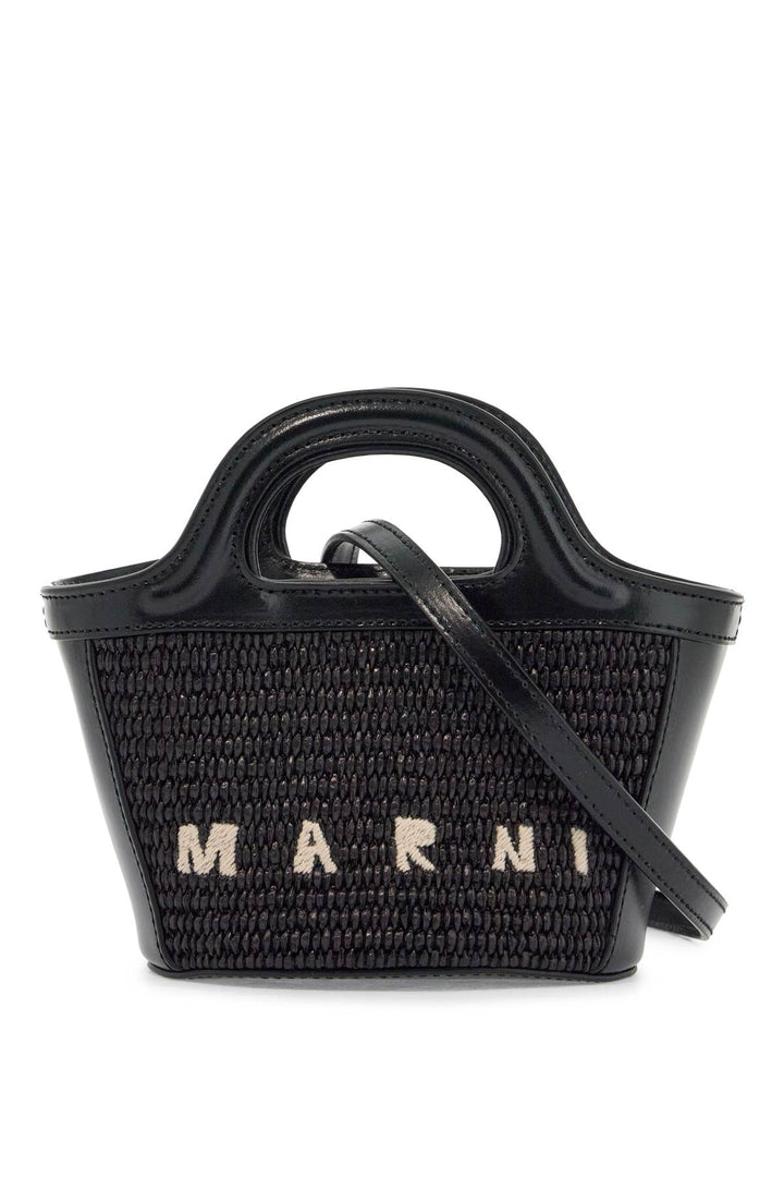 Black Woven Cotton And Nylon Handbag With Leather Details And Removable Shoulder Strap