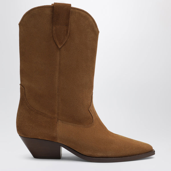 Suede Cowboy Ankle Boots With Heel In Cognac