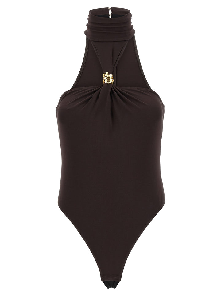 Elisabetta Franchi Jewel Detail Bodysuit Tops - Brown | 5d0f65ea99c1a4525c12f68fe33add55917772a7