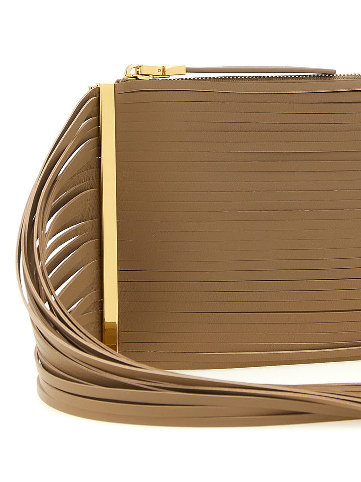 Elisabetta Franchi Fringed Clutch - Beige | 5880886f07ba8ca25c188fcbec87a2441c4c0397