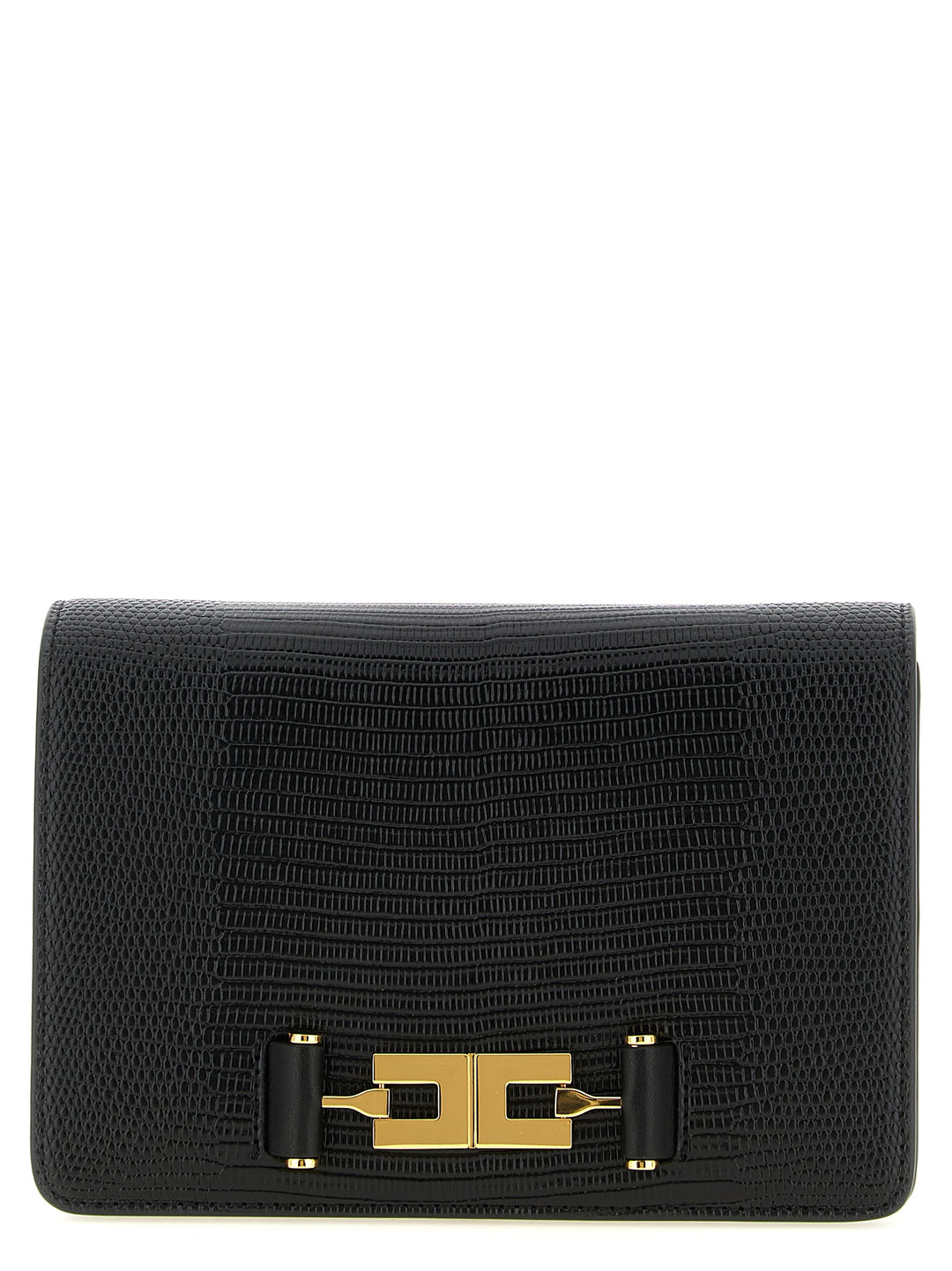 Elisabetta Franchi Lizard Print Crossbody Bag Clutch - Black | f9b01719caacd675ab39b38d89262d581698966a