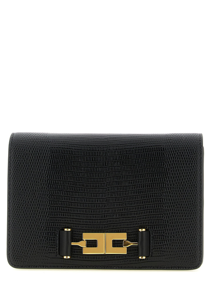 Elisabetta Franchi Lizard Print Crossbody Bag Clutch - Black | f9b01719caacd675ab39b38d89262d581698966a