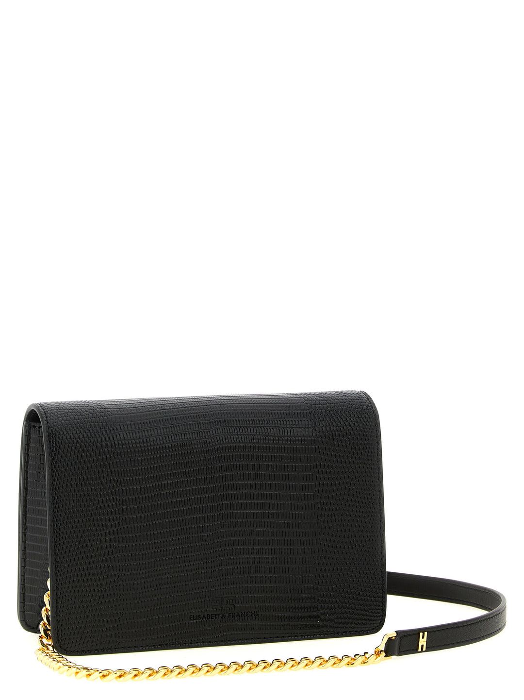 Elisabetta Franchi Lizard Print Crossbody Bag Clutch - Black | ea685698b98230caea3e151282f4e883cc37c466