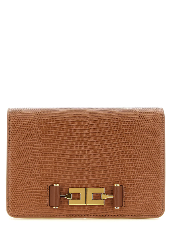 Lizard Print Crossbody Bag Clutch Brown