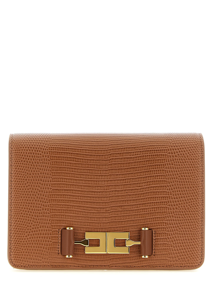 Elisabetta Franchi Lizard Print Crossbody Bag Clutch - Brown | 33a14d422ae078f4aa72c3f7321048cfbd8751dd
