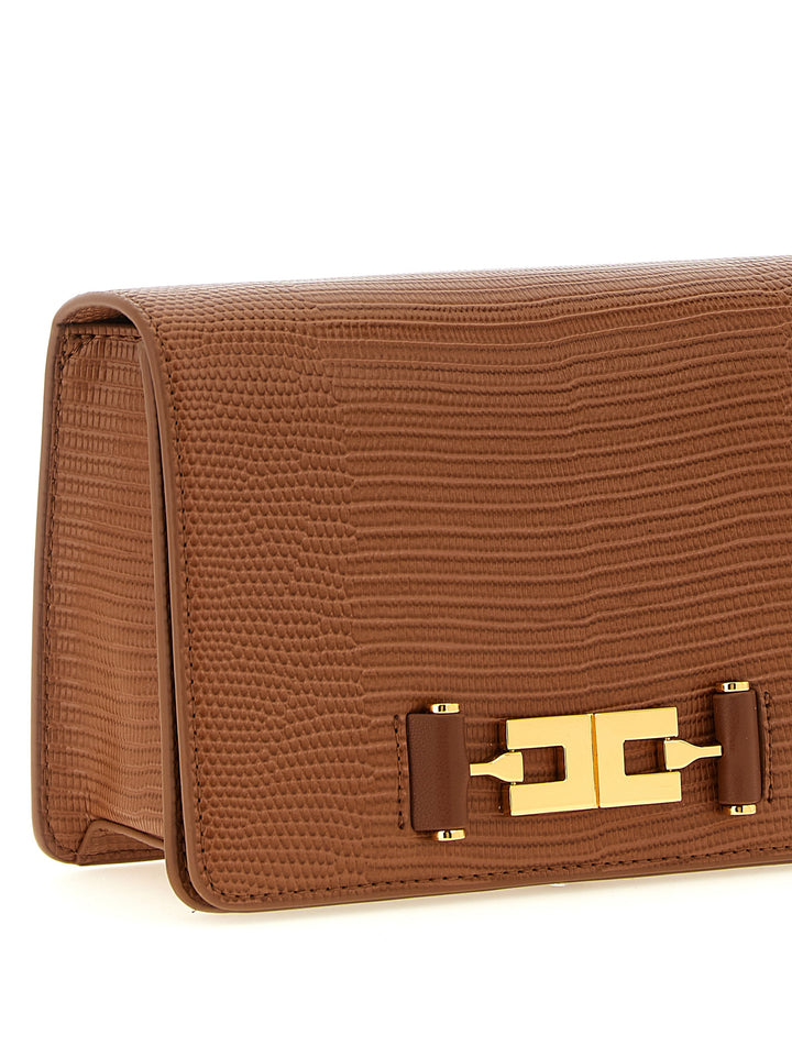 Elisabetta Franchi Lizard Print Crossbody Bag Clutch - Brown | f0e5e1d8ab7f75e6069315c1ff06b374e8984ecd