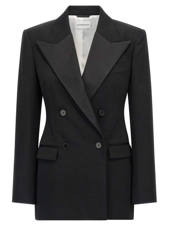 Satin Lapel Blazer Blazers Black