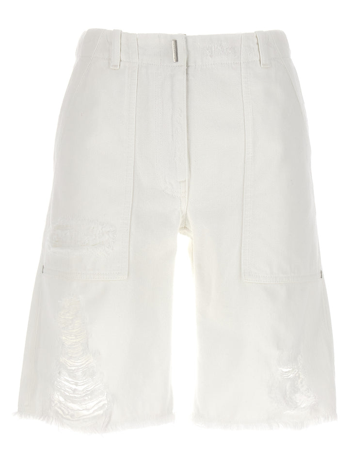 Destroyed Denim Bermuda Shorts Bermuda, Short White