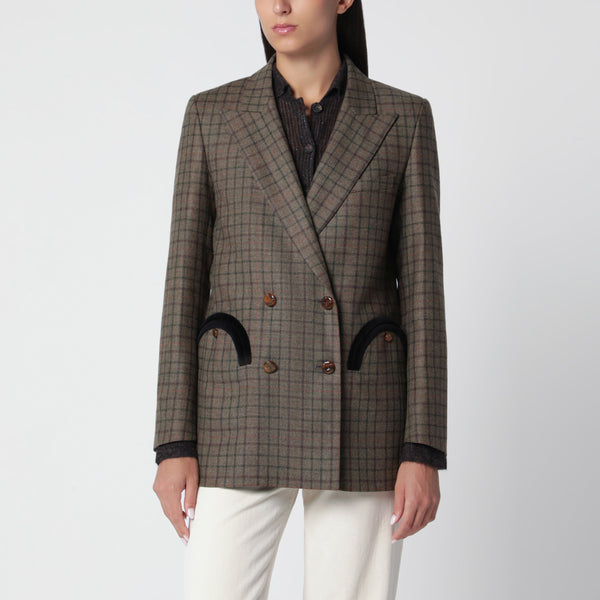 Double-Breasted Jacket With Check Pattern In Wool And Cashmere