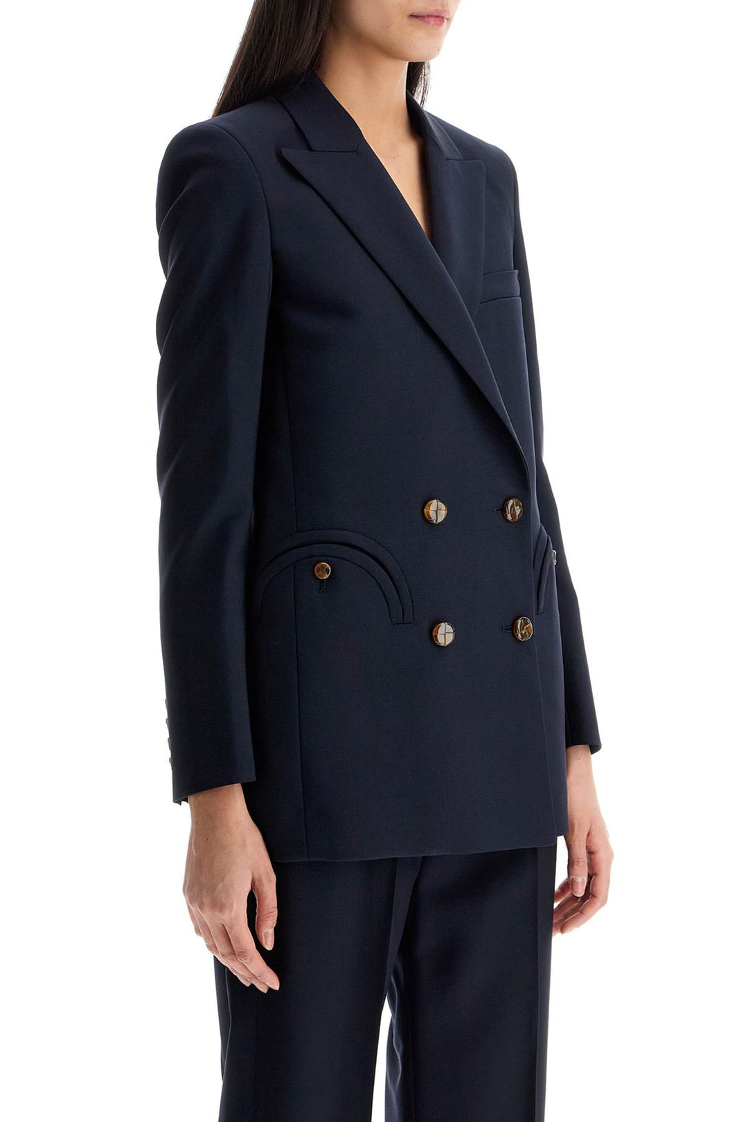 Navy Blue Virgin Wool Single Breasted Blazer