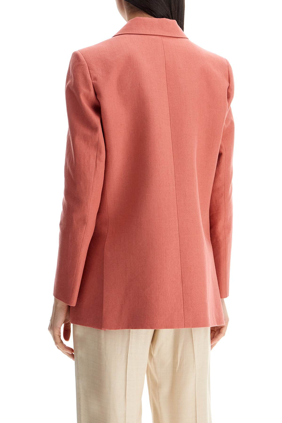 Coral Linen Single Breasted Blazer With Turtle Style Buttons