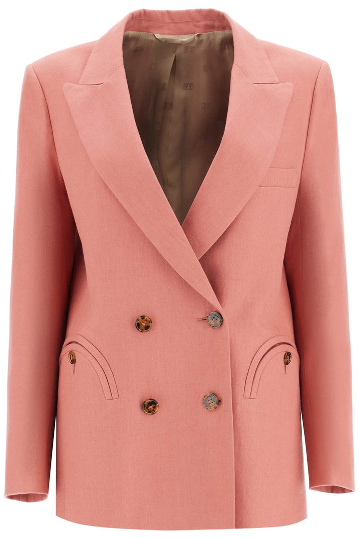 Coral Linen Single Breasted Blazer With Turtle Style Buttons