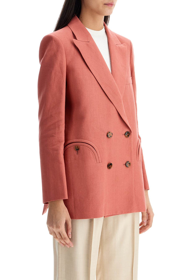 Coral Linen Single Breasted Blazer With Turtle Style Buttons