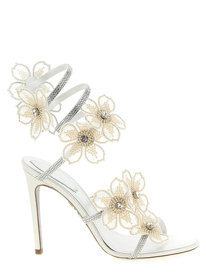 René Caovilla Peach Flower Sandals - White | b91df1f4303f6c483b29d2ab0492e70615c414ab