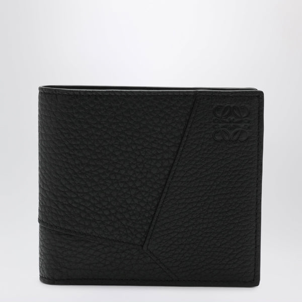 Black Grained Leather Puzzle Bi-Fold Wallet