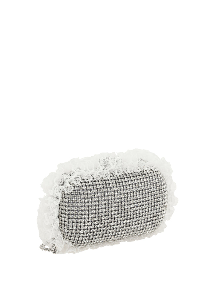 SILVER CRYSTAL LACE DETAIL CLUTCH