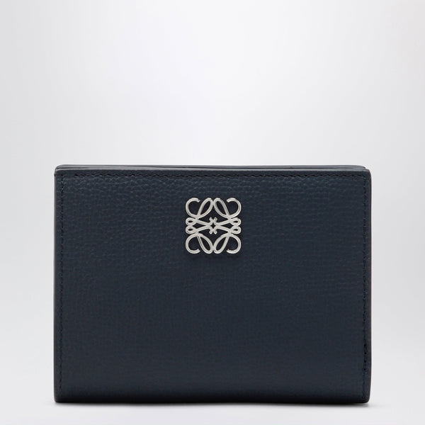 Anagram Compact Wallet In Hammered Calfskin, Navy