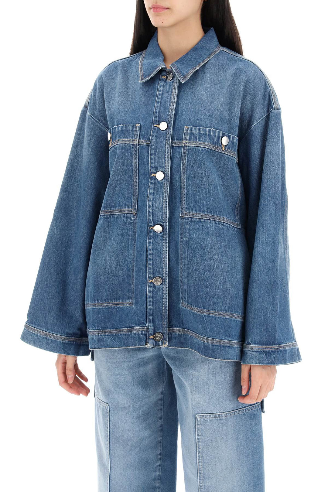 Overshirt In Denim Con Spacchetti Laterali