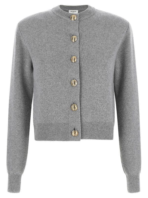 Sculpture Button Crew Neck Cardigan Sweaters And Cardigans Gray