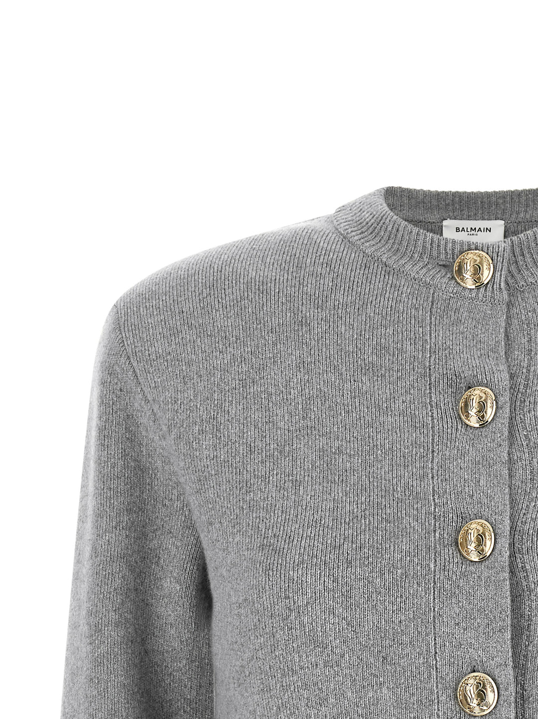Balmain Sculpture Button Crew Neck Cardigan Sweaters and Cardigans - Gray | aa49c41c27341052987c96852774ed57355dfb9a