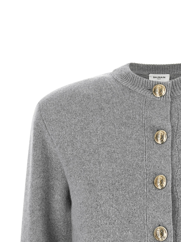 Balmain Sculpture Button Crew Neck Cardigan Sweaters and Cardigans - Gray | aa49c41c27341052987c96852774ed57355dfb9a