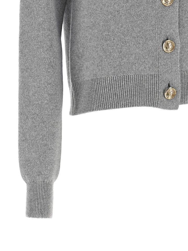 Balmain Sculpture Button Crew Neck Cardigan Sweaters and Cardigans - Gray | dbaed69a511b0b492251928576507bce332c9cf2