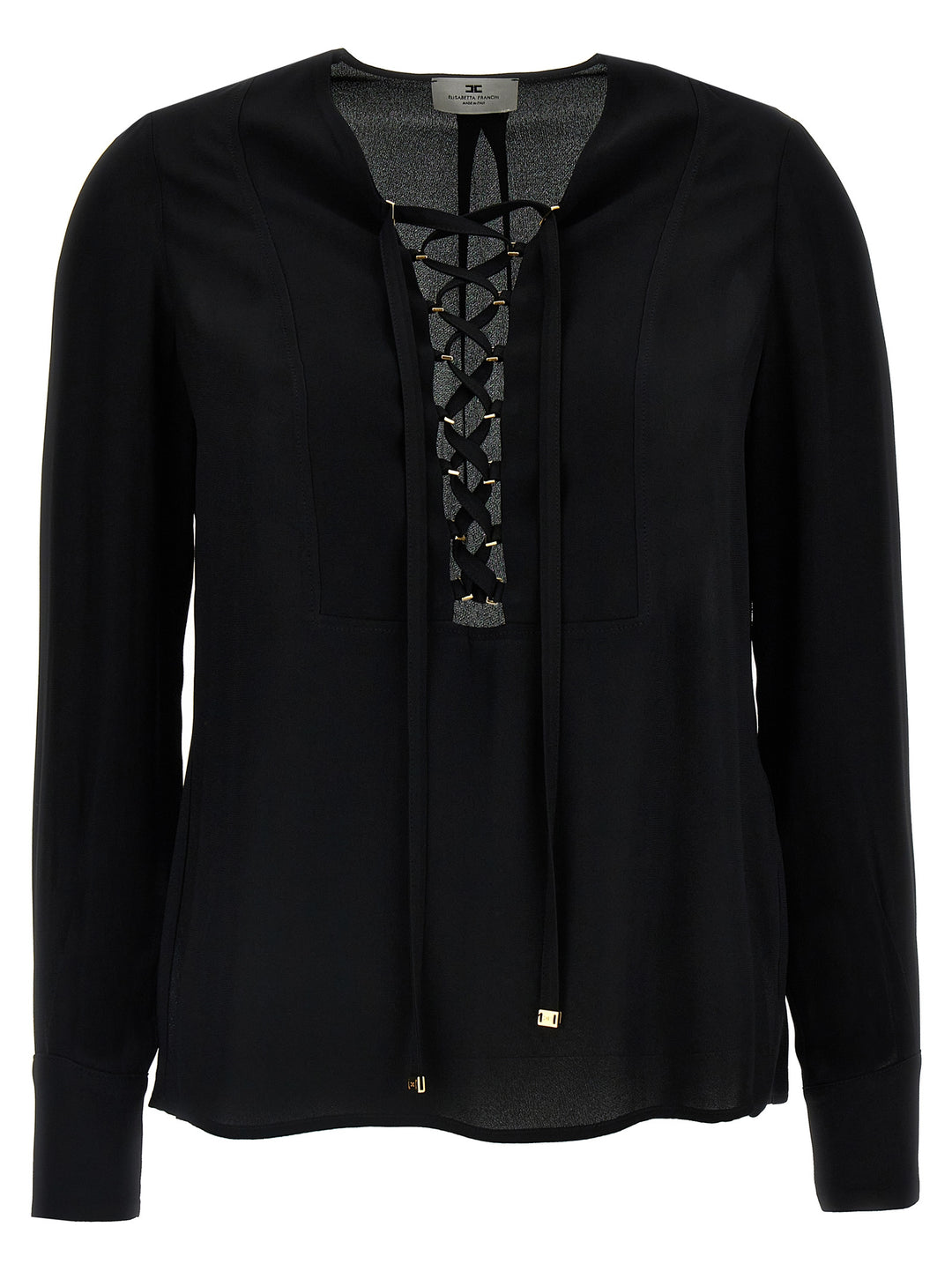 Lace-Up Blouse Shirt, Blouse Black