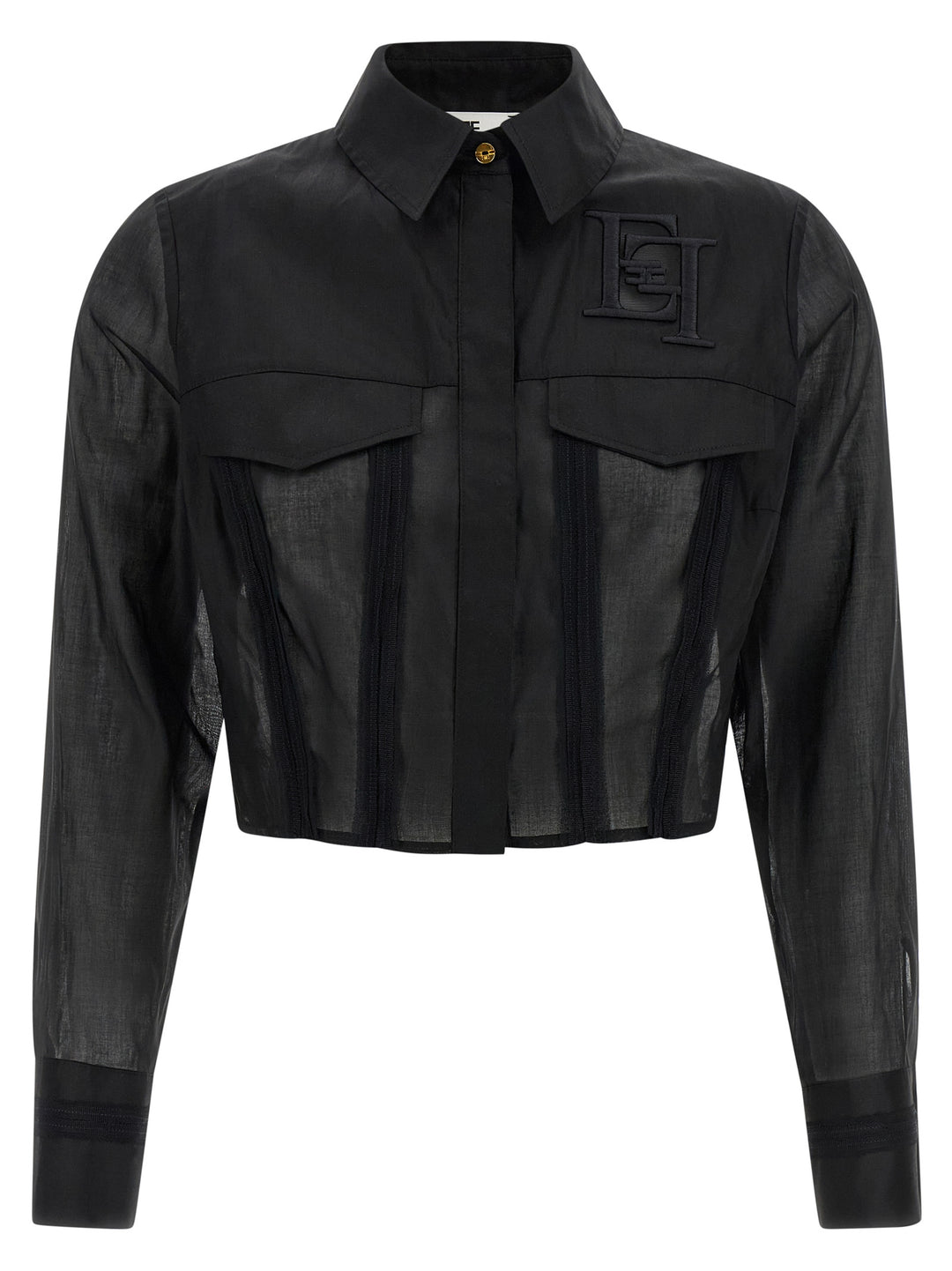 Elisabetta Franchi Logo Embroidery Maxi Crop Shirt Shirt and Blouse - Black | 4b254941eb5c2711768c050806aaca285e205701