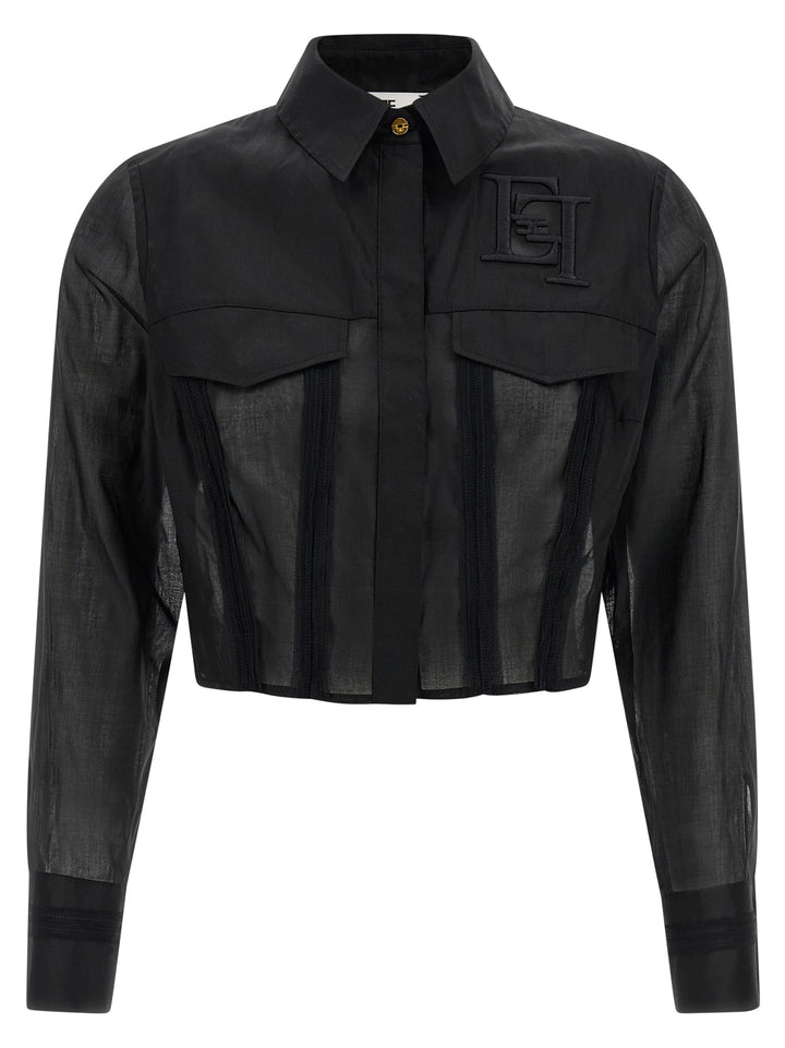 Elisabetta Franchi Logo Embroidery Maxi Crop Shirt Shirt and Blouse - Black | 4b254941eb5c2711768c050806aaca285e205701