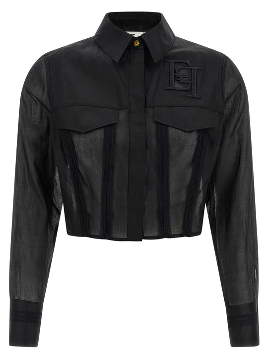 Logo Embroidery Maxi Crop Shirt Shirt And Blouse Black