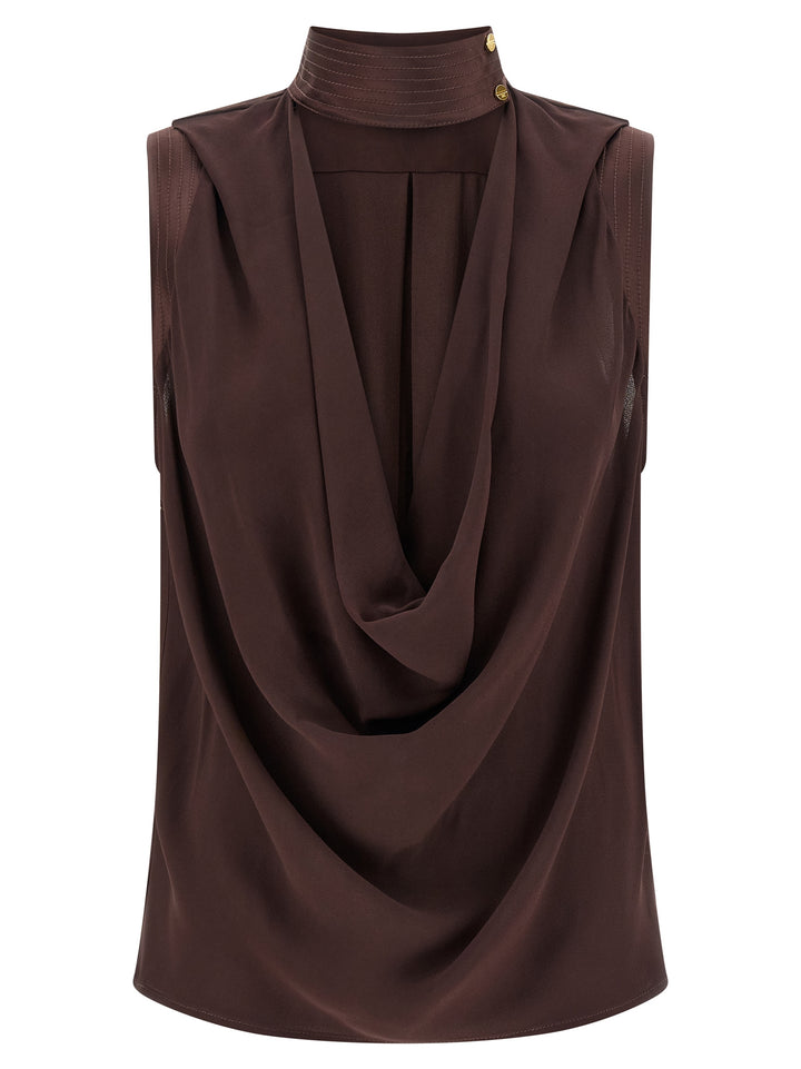 Elisabetta Franchi Draped Top Tops - Brown | 1a5371abccb822d32af8984bc83c42c31e2138f7