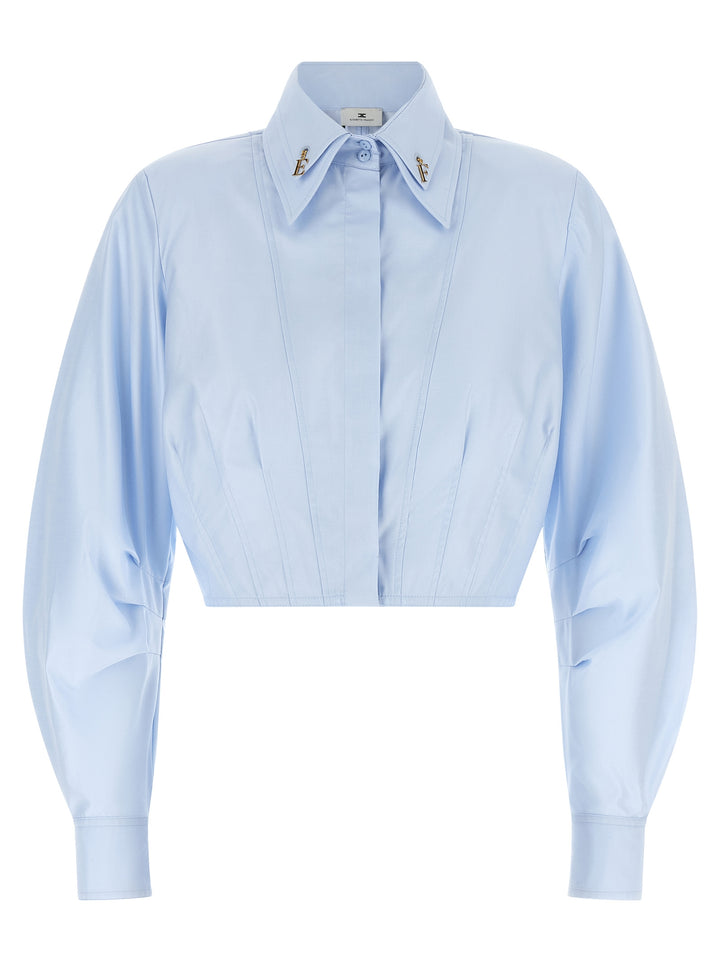 Elisabetta Franchi Cropped Shirt With Charms Shirt and Blouse - Light Blue | 9aa7c3906bcc9a25ed74d6da10c0855beeb40bb4