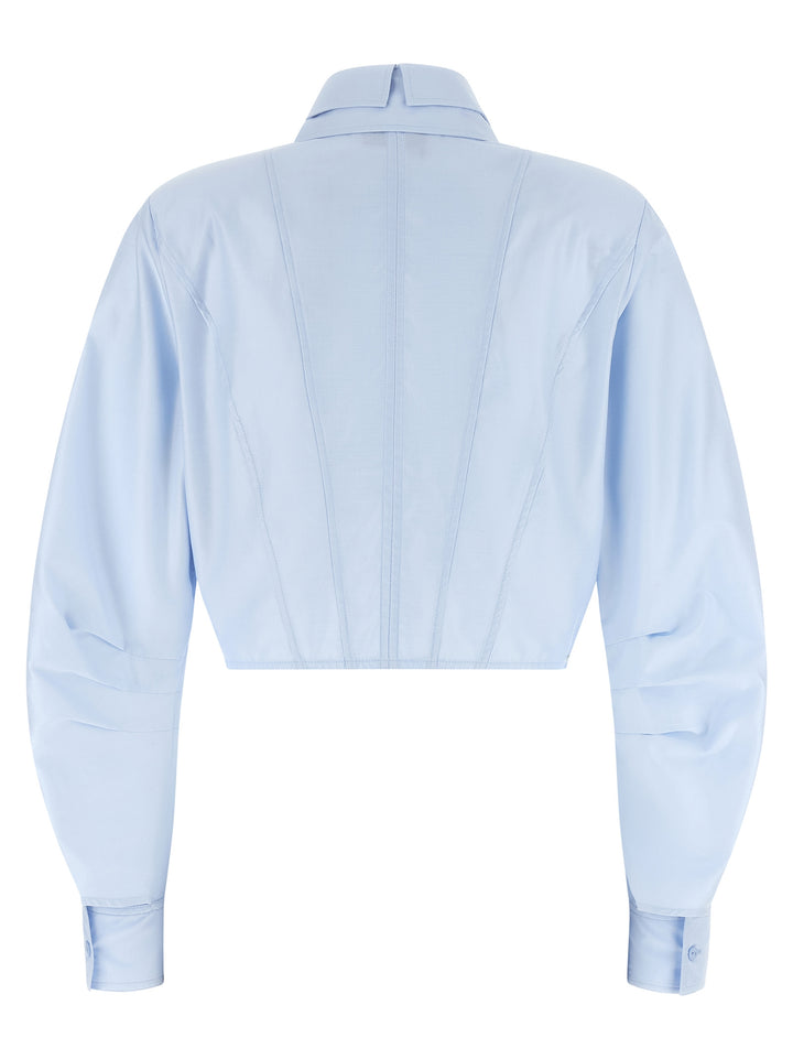 Elisabetta Franchi Cropped Shirt With Charms Shirt and Blouse - Light Blue | 28bc58a268c870f096409cc75e2c38d814377b73