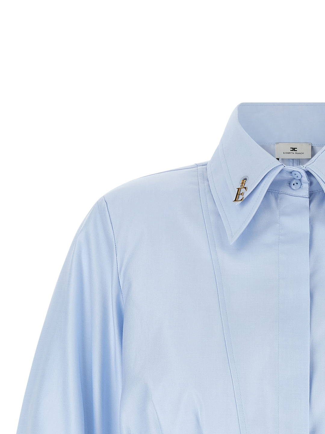 Elisabetta Franchi Cropped Shirt With Charms Shirt and Blouse - Light Blue | 21c87bd74f439ff74702590b338ac7853ddbdeea