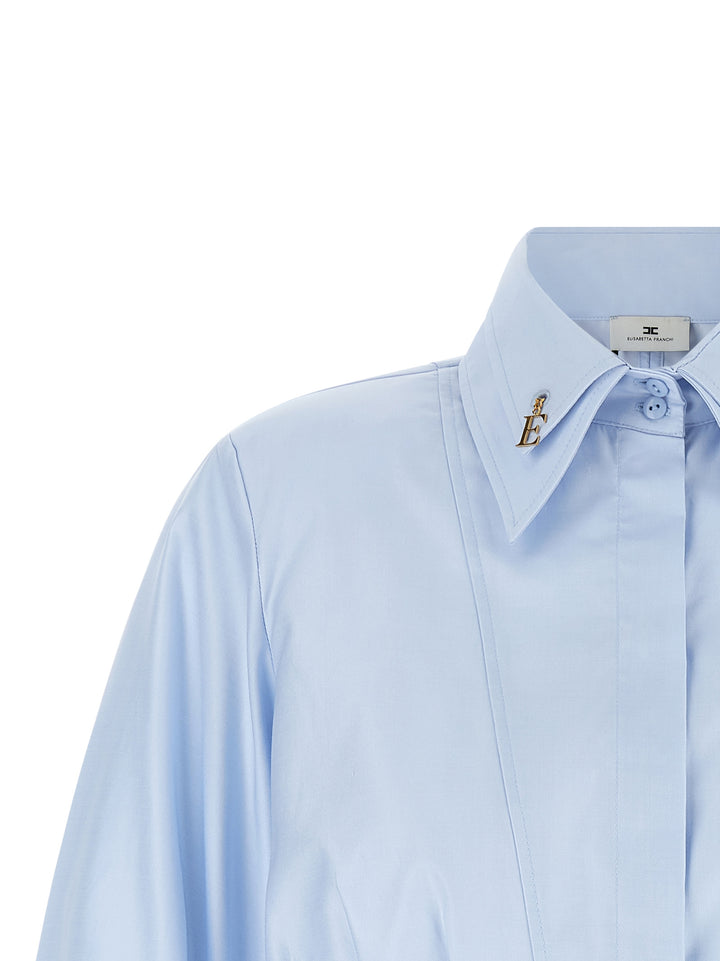 Elisabetta Franchi Cropped Shirt With Charms Shirt and Blouse - Light Blue | 21c87bd74f439ff74702590b338ac7853ddbdeea