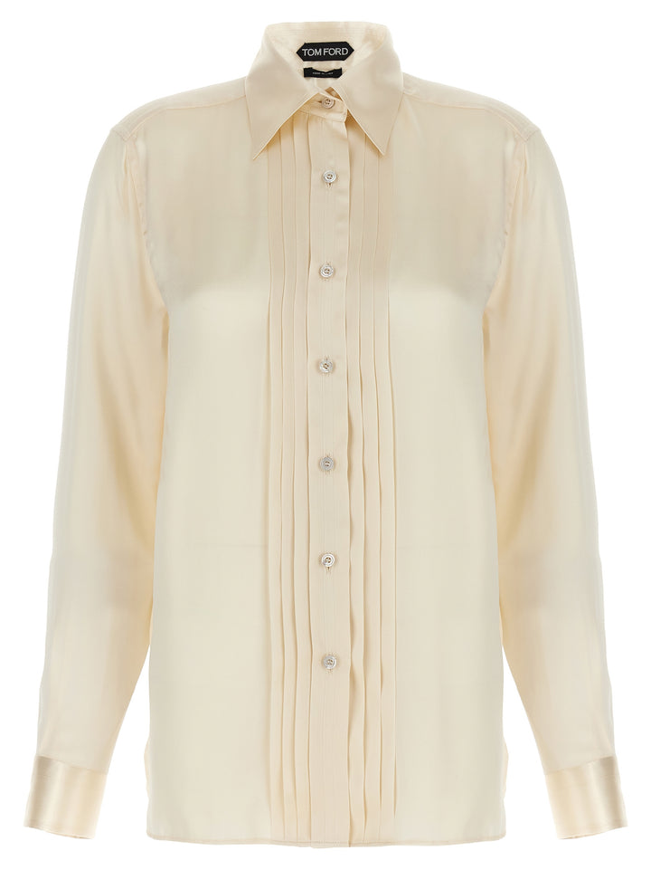 Pleated Plastron Shirt Shirt, Blouse White