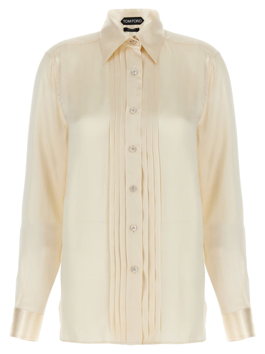 Pleated Plastron Shirt Shirt And Blouse White