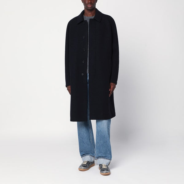 Navy Blue Single-Breasted Wool Coat