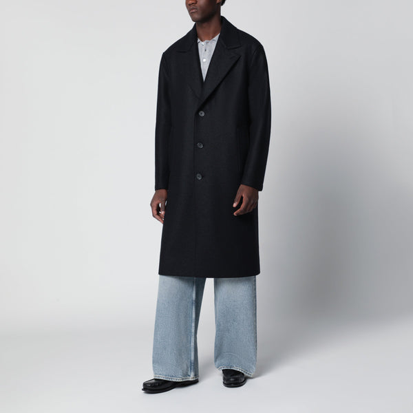 Dark Blue Single-Breasted Wool Coat